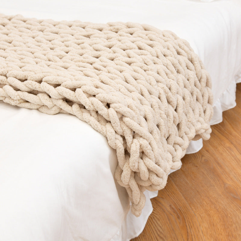 Handmade Coarse Yarn Knitted Chenille Blanket