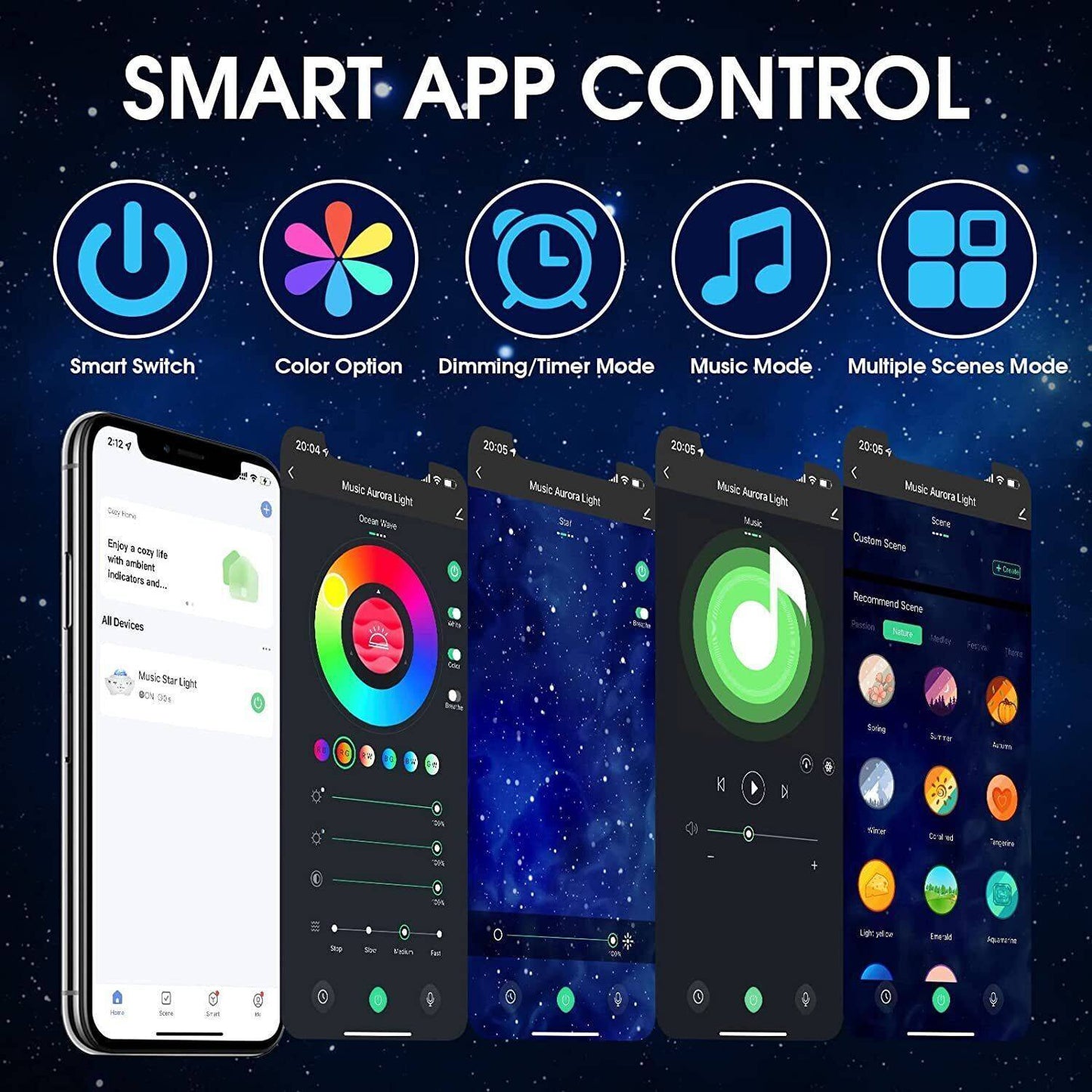 LED Galaxy Starry Night Light Projector Lamp with Speaker