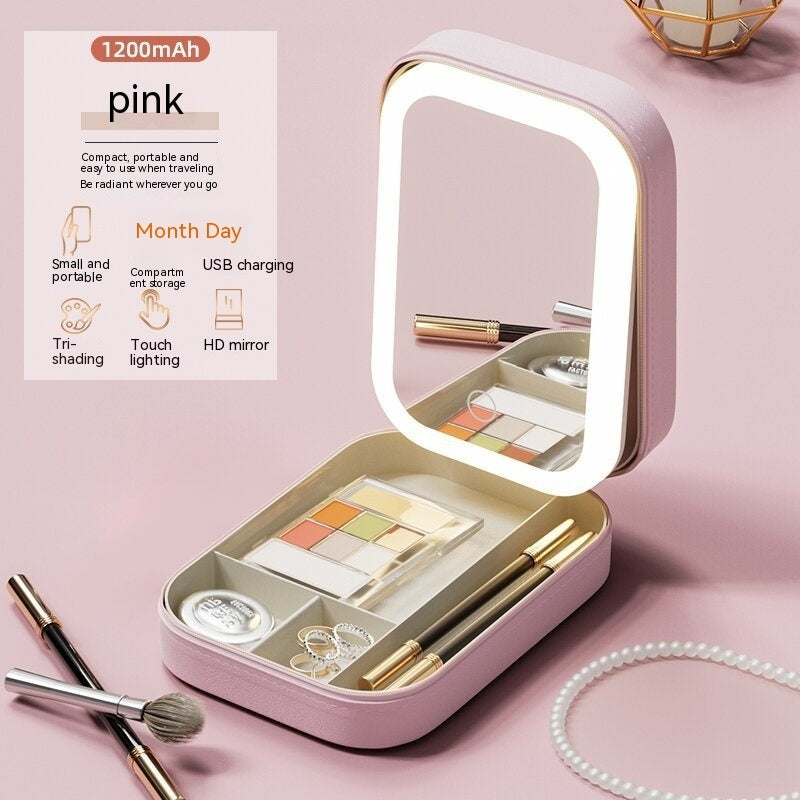 Portable Makeup Cosmetic Organizer With LED Light Mirror